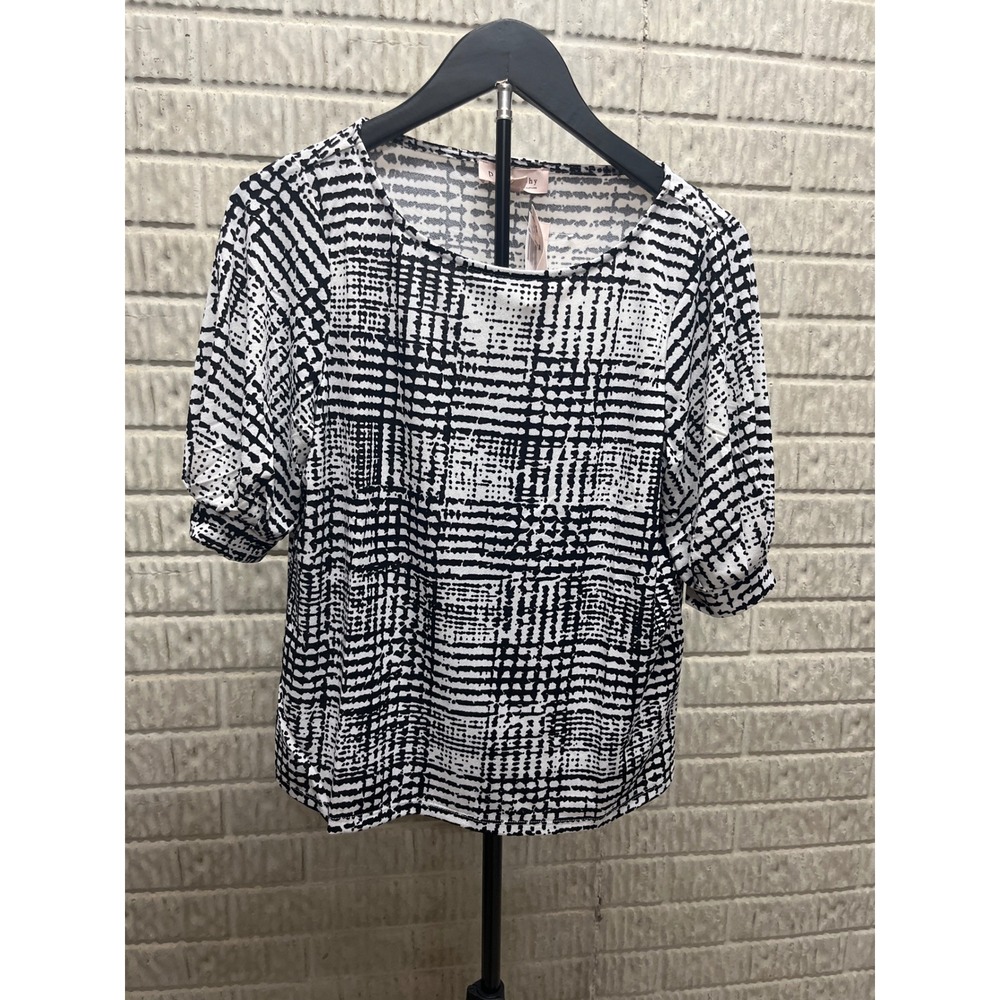 Philosophy Republic Clothing Womens Black White Abstract Grid Blouse Small NWT